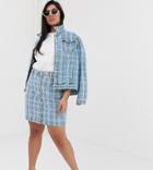 Liquor N Poker Plus Button Detail Denim Skirt In Check-blue