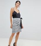 Closet London Asymmetric Wrap Skirt With Tie Detail In Check Print - Multi