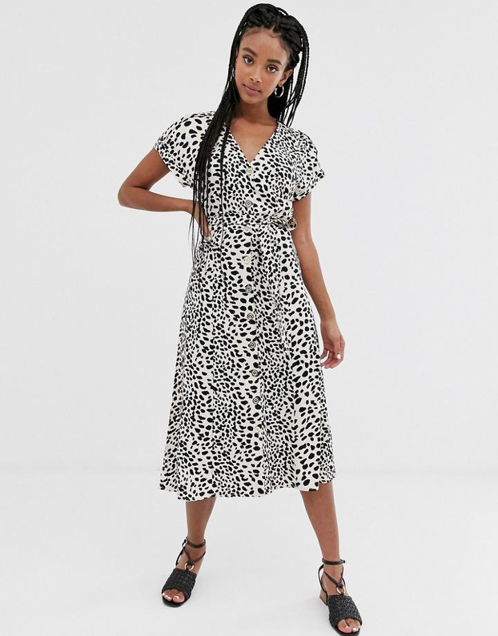Oasis Leopard Print Midi Shirt Dress In White-black