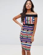 Vesper Striped Bardot Midi Dress - Multi