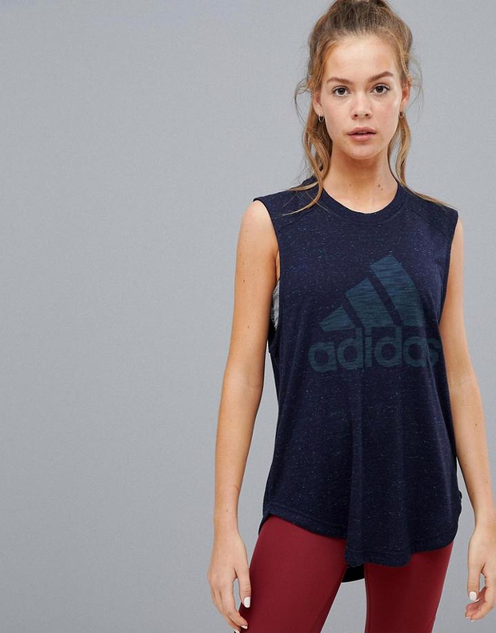 Adidas Training Tank In Ink Blue - Blue