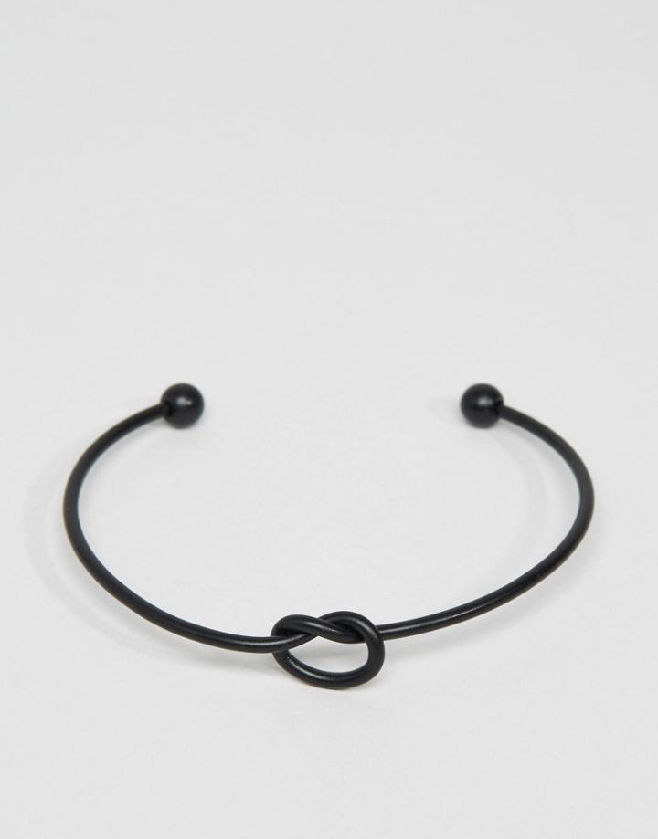 Asos Knotted Bangle In Matt Black - Black