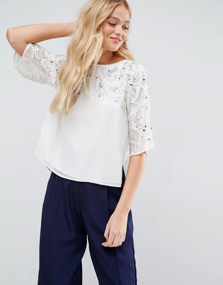 Asos Tee With Embellished Shoulder - White