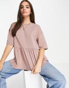 Asos Design Casual Smock Top With Short Sleeves In Brown