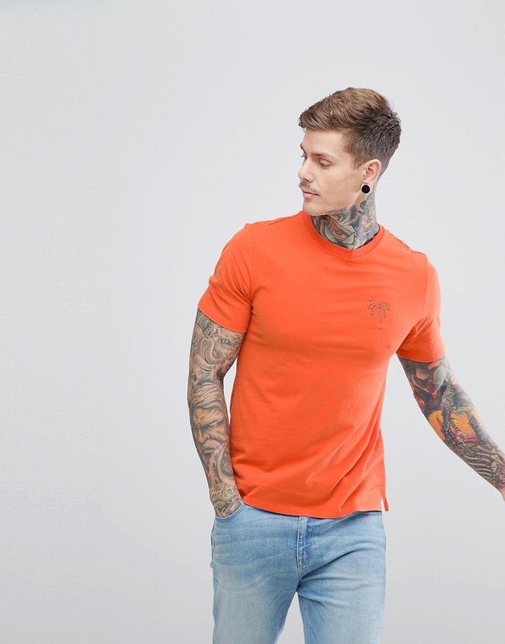 Hymn Palm Embroidery T-shirt - Orange