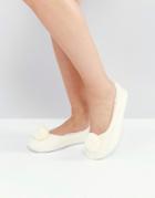 Loungeable Cable Pom Pom Ballerina Slippers - Cream