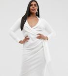 Asos Design Curve Fringe Shirt Midi Dress - White