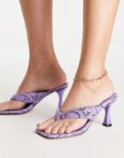 River Island Snake Print Heeled Mule Sandal In Purple