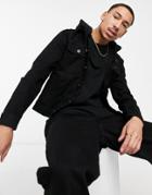 Asos Design Skinny Denim Jacket In Black With Hood