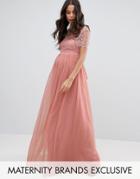 Little Mistress Maternity Lace Bodice Maxi Dress - Pink