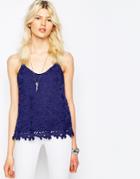 Only Floba Crochet Embroidered Cami Top - Blue Depths