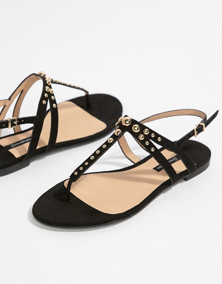 Stradivarius Studded Flat Sandal - Black