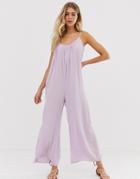 Asos Design Low Back Jumpsuit In Crinkle-purple