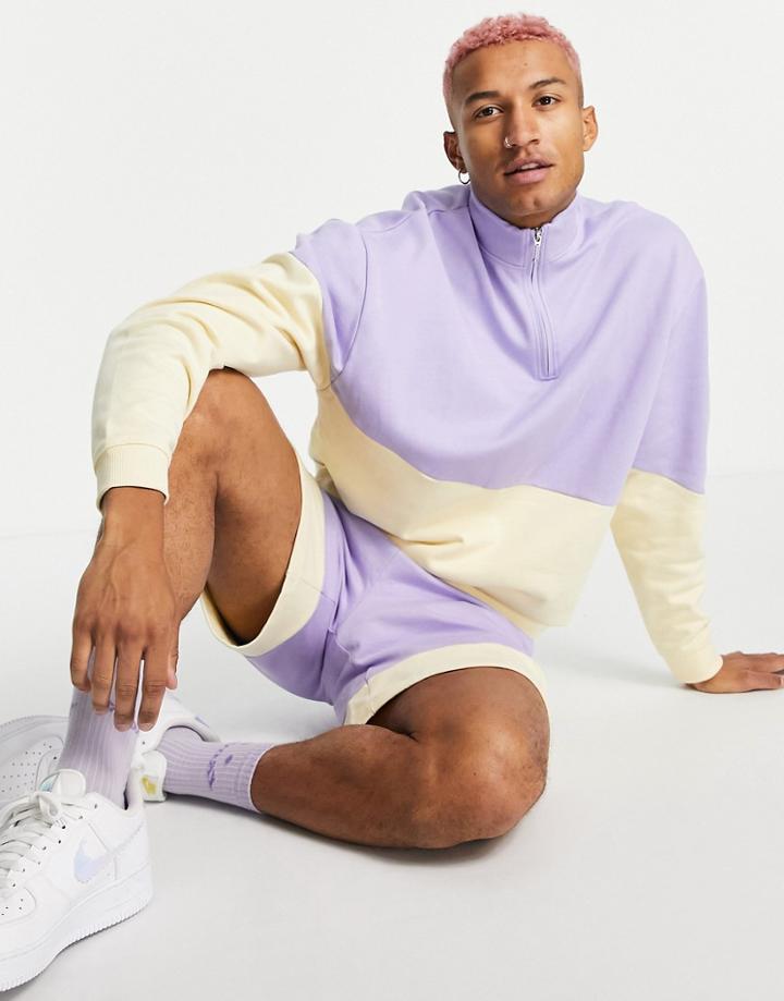 Asos Design Matching Oversized Half Zip Sweatshirt In Color Block-multi