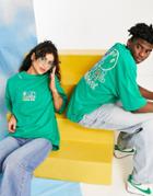 Asos Daysocial Unisex Oversized T-shirt With Graphic Print And Logo In Green