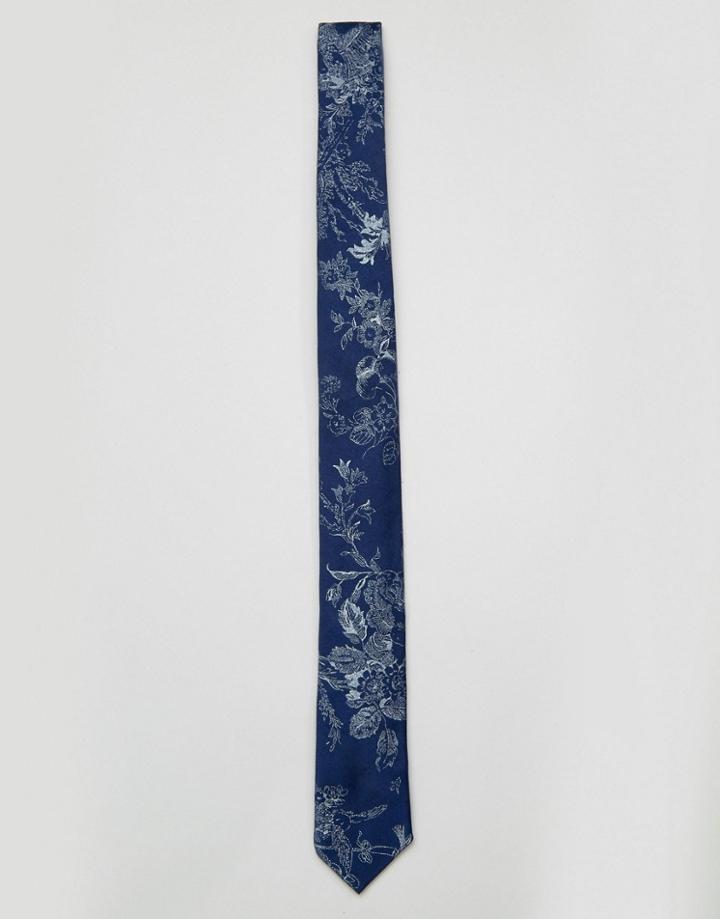 Noose & Monkey Tie In Oriental Print - Blue