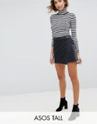 Asos Tall Denim Mini Wrap Skirt In Washed Black - Black