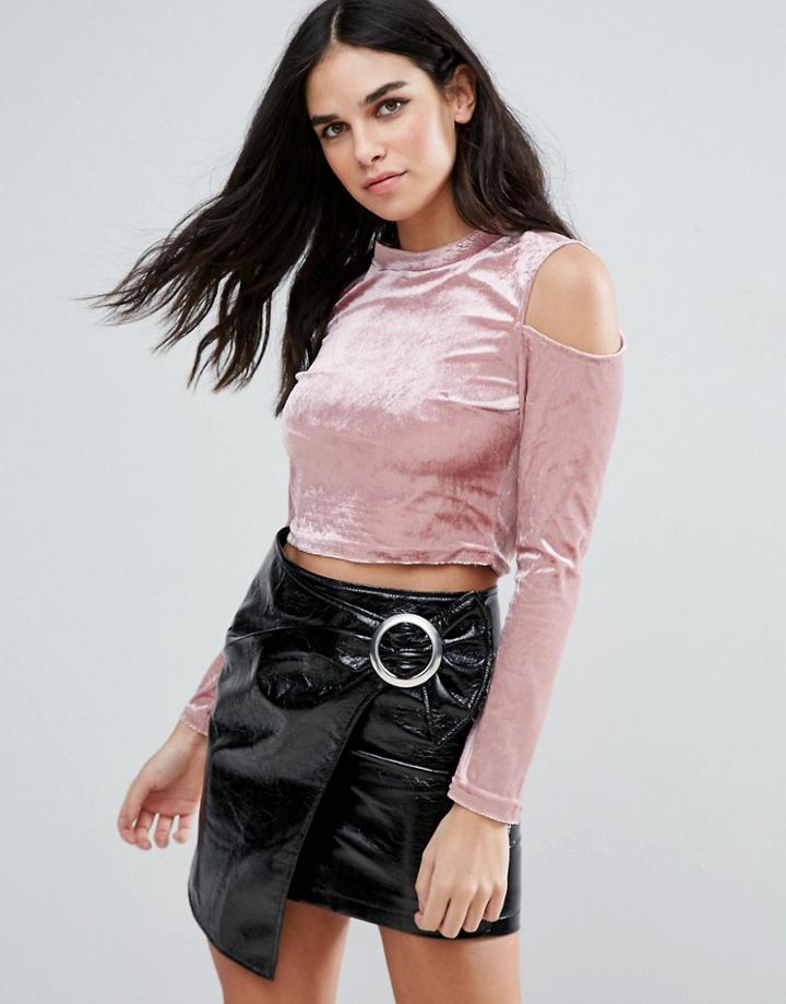 Love & Other Things Cold Shoulder Velvet Top - Pink
