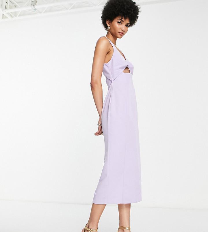 Asos Design Tall Structured Midi Dress With Twist Front Bodice In Lilac-purple