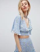 Kiss The Sky Floral Print Crop Top Two-piece - Blue
