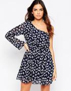 Pussycat London One Shoulder Dress In Fox Print - Blue