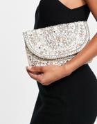 True Decadence Beaded Foldover Clutch In Off White