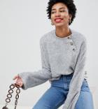 Vero Moda Tall High Neck Side Button Sweater-gray