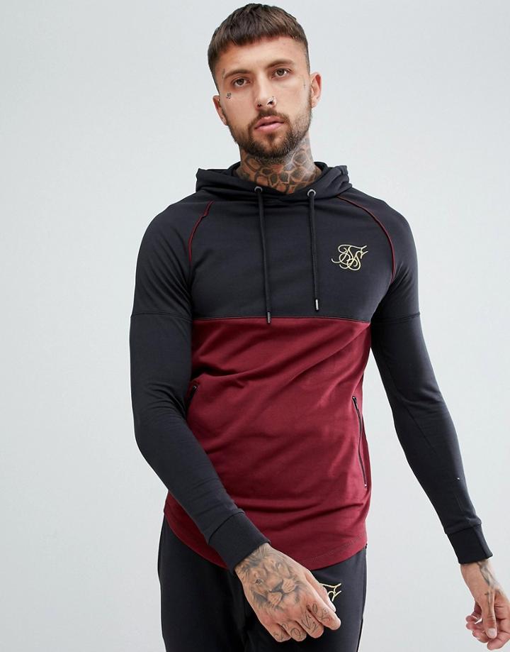 Siksilk Overhead Hoodie In Black With Burgundy Panel - White