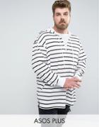 Asos Plus Oversized Stripe Long Sleeve T-shirt With Lace Up Detail And Hood - White