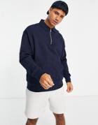 Asos Design Oversized Polo Sweatshirt With Half Zip In Navy
