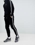 Religion Skinny Fit Velour Jogger In Black With Side Taping