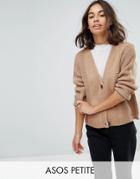 Asos Petite Ultimate Chunky Knit Cardigan With Button - Stone
