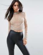 Asos Top With High Neck And Fanstasy Embellishment - Multi