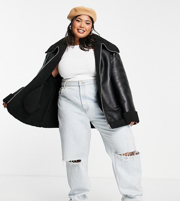 Asos Design Curve Sherpa Aviator In Black