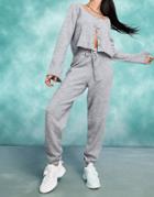 Asos Design Co-ord Knitted Sweatpants With Tie Waist Detail In Gray-grey