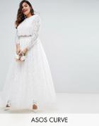 Asos Curve Bridal Lace Long Sleeve Maxi Prom Dress - White