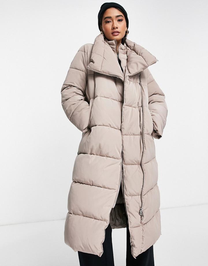 Mango Longline Padded Coat In Mushroom-brown