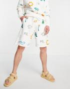 Asos Design Organic Oversized Matching Jersey Shorts With All Over Print-white