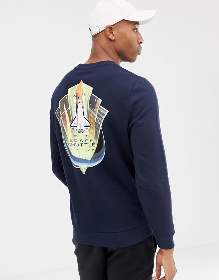Asos Design Sweatshirt With Nasa Print In Navy - Navy