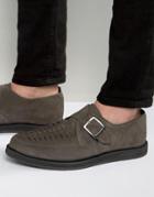 Asos Monk Shoes In Woven Gray Suede - Gray