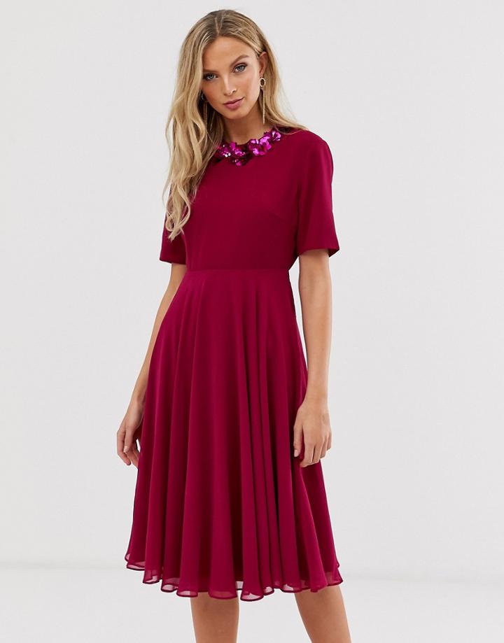Asos Design Crop Top Embellished Neckline Midi Dress