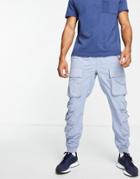 Topman Relaxed Nylon Multi Pocket Cargo Pants In Light Blue-blues