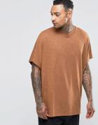 Asos Extreme Oversized T-shirt In Textured Slub With Wide Neck Trim - Auburn