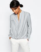 Asos Casual Tuck Detail Blouse In Linen Mix - Gray