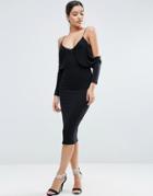 Asos Cold Shoulder Midi Bodycon Dress - Black
