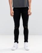 Asos Extreme Super Skinny Jeans With Knee Rips In Black - Black