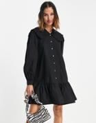 Vila Oversized Collar Smock Dress In Black