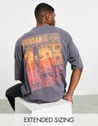 Asos Design Oversized T-shirt In Washed Gray With Ombre Back Print-black
