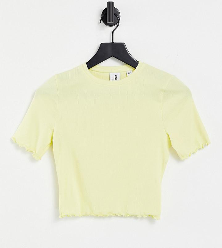 Collusion Lettuce Edge Rib Cotton T-shirt-yellow