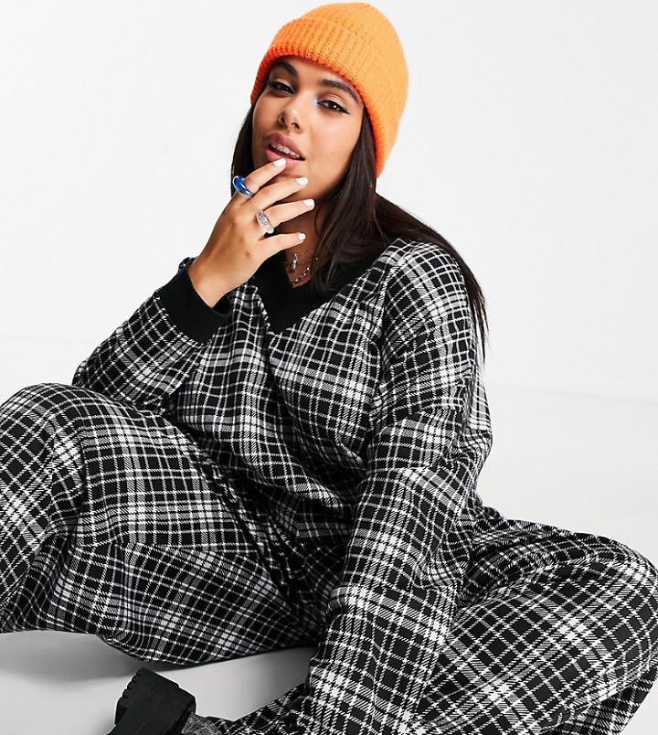 Asos Design Curve Baggy Peg Leg Pant In Mono Check-multi